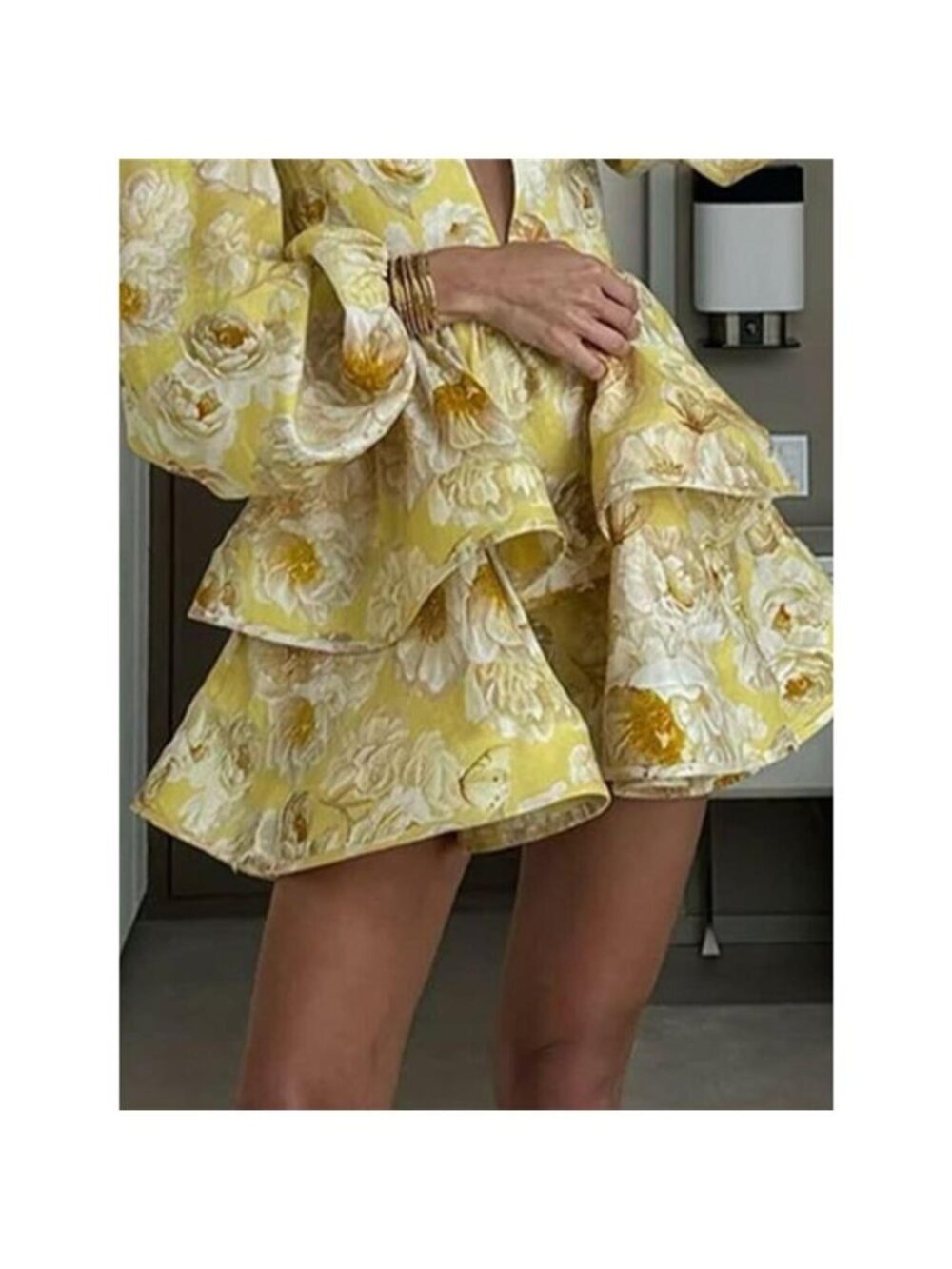 Floral Print Ruffle Layered Mini Dress - Picture 9 of 10